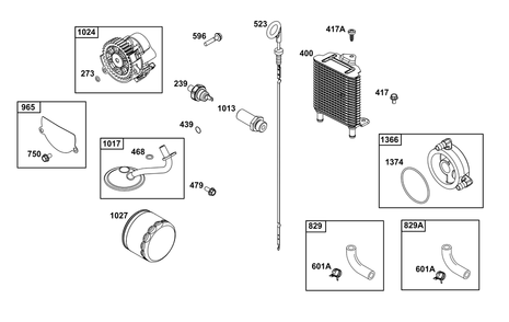 Lubrication Group Diagram and Parts List for 540477-2221-G1 400000 - 699999 Briggs and Stratton Engine